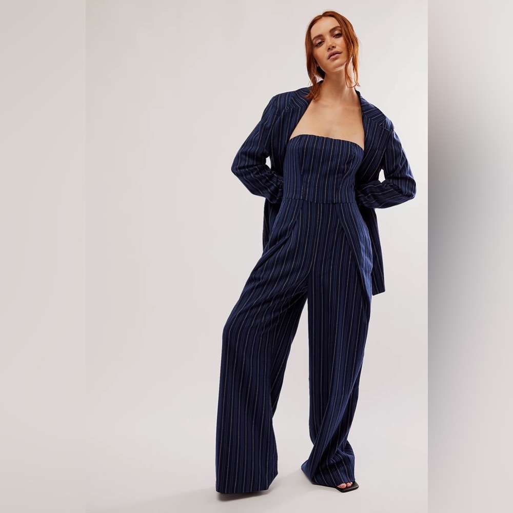 NWOT Free People Striped Blue Jessa Suit Set